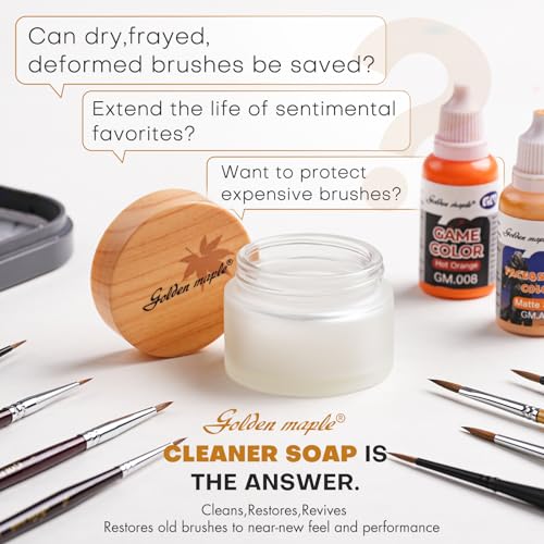 Image of Golden Maple Professional Paint Brush Cleaning Soap - Solid Artist Brush Cleaner & Conditioner for Oil, Acrylic & Watercolor Paint brushes - Works on Sable, Bristle & Synthetic Brushes (30g /1.05oz)