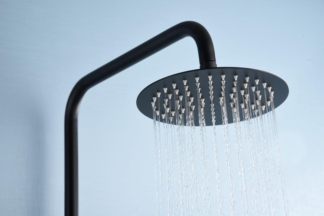MICE - Columna de ducha termostática hecha de acero inoxidable con Barra extensible - Griferia de baño con control de temperatura - Rociador y mango de ducha Serie Eco-Kent Negro Mate BTK017-ECO/NG