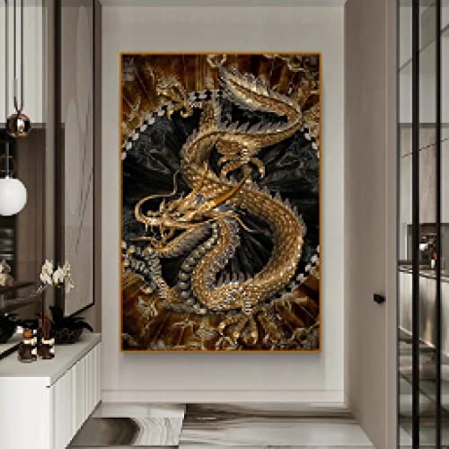 Toile Dragon Chinois Noir et Or 50x70cm, Impression d'Art Moderne d'Exception - 2