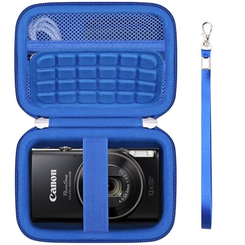 Image of Camera Case for Canon PowerShot ELPH 360 HS A, IXY 650 /ELPH 360 Camera Protective Case Storage Holder Travel Bag with Wrist Strap, Mesh Pocket for Battery Pack, USB Cable, Blue