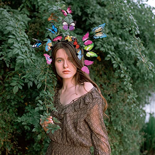 TIANNAIT Colourful Butterfly Headband - 5 Butterfly Clips, Fairy Crown for Halloween, Multicoloured, M - Image 3