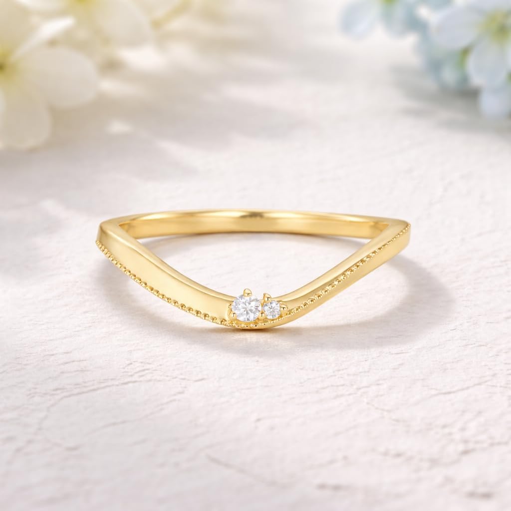 Unique Curved Moissanite Wedding Band Solid Gold Eve Ring Stacking Matching Band Curved Promise Women Jewelry Birthday Gift For Her