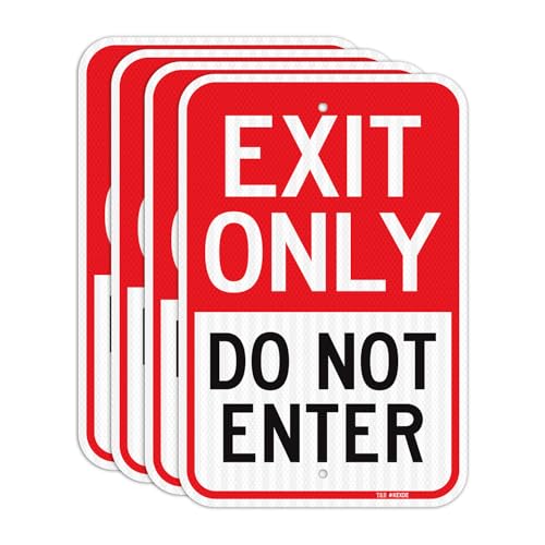 T&R (4 Pack) Large Exit Only Do Not Enter Sign, 18" x 12" Engineer Grade Reflective Sheeting, Rust Free Aluminum, Weather Resistant, Waterproof, Fade Resistant, 2 Pre-drilled Holes