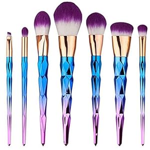 7 pc Unicorn Makeup Brushes with Colorful Bristles Diamond Shaped Handles Fantasy Makeup Tools Foundation Eyeshadow Brush Kit Cosmetic Beauty Gift for Girls