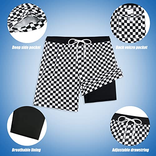 Image of Boys Swim Trunks with Boxer Brief Liner Compression Anti Chafe Swimming Shorts Stretchy UPF Quick Dry Swimsuit
