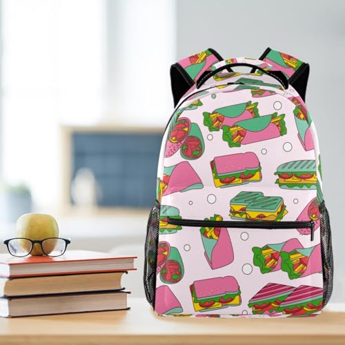Sac à dos d'école rose motif panini pour ados et enfants de 29cm