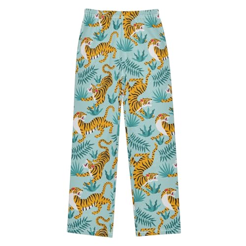 Wild Tigers Roar Boys Long Pants Soft Trousers Elastic Waist Kids Lounge Bottoms with Pockets S-XL