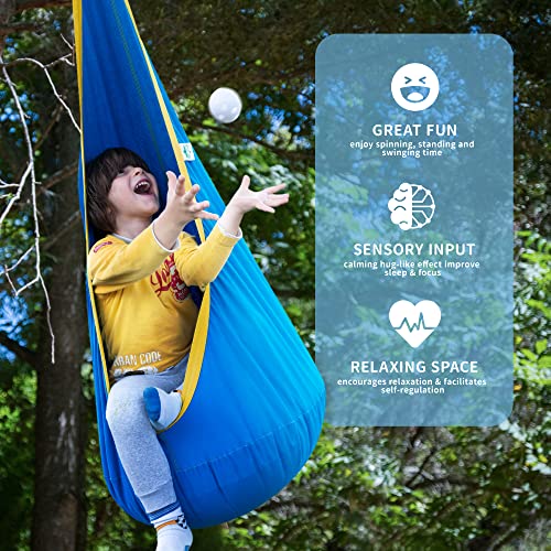 Image of OUTREE Kids Pod Swing Seat, Cotton Child Hammock Swing Chair, Sensory Swing for Indoor and Outdoor Use,Blue and Yellow