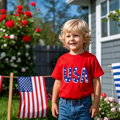 Image of Boys 4th of July Shirts-Toddler Girls Patriotic American Flag Tees Kids Memorial Day USA T-Shirts 2-7T