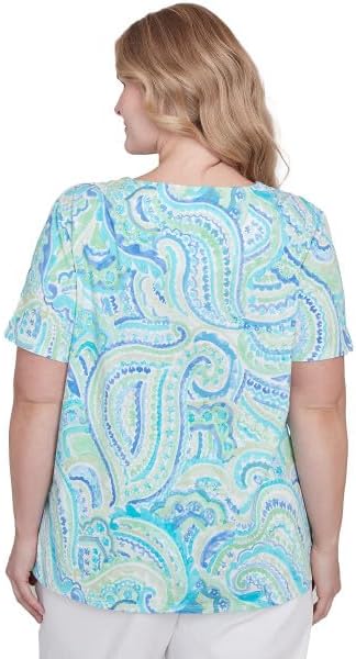 Alfred Dunner Key Item Cotton Paisley Short Sleeve Top