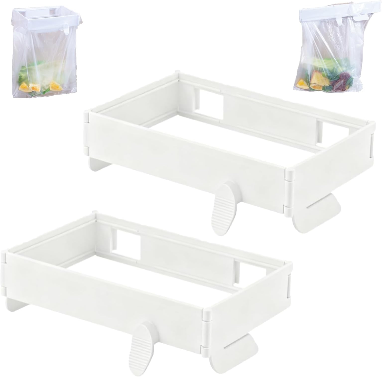 Foldable Trash Bag Holder - 2Pcs Wall Mounted Foldable Kitchen Trash Can Rack, Multifunctional Portable Hanging TrashHolder, for Cupboards Kitchen Cabinets Doors Toilets (White*2)