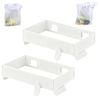 Foldable Trash Bag Holder - 2Pcs Wall Mounted Foldable Kitchen Trash Can Rack, Multifunctional Portable Hanging TrashHolder, for Cupboards Kitchen Cabinets Doors Toilets White*2