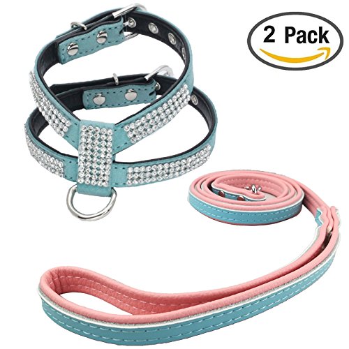 Newtensina Fashion Puppy Harness with Diamantes and Lead Cute Girl Bling Dog Harness with Dog Leash for Small Dogs
