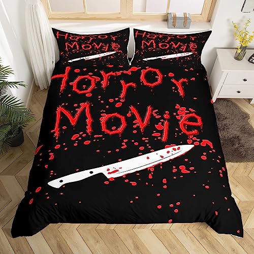 Feelyou Happy Halloween Bedding Set for Kids Horror Theme Comforter Cover Set Twin Size Witchcraft Duvet Cover Bedroom Decor Black Red Bedspread Cover Bedding Collection 2Pcs