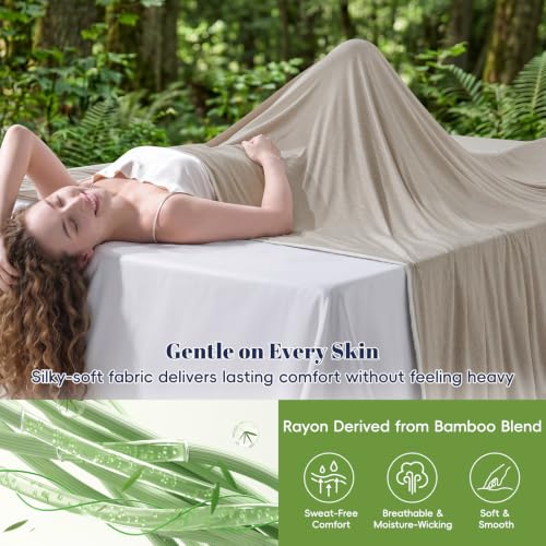 Image of PHF Cooling Blanket Queen Size 90 inchx90 inch, Double-Sided Cooling for Hot Sleepers (Q-Max 0.46+), Lightweight Breathable Summer Blanket for Night Sweats with Rayon Derived from Bamboo, Taupe