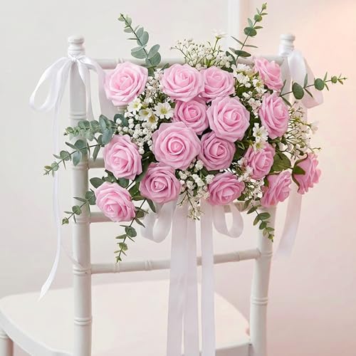 Image of 100Pcs Real Looking Pink Artificial Rose Flower Heads, Foam Fake Roses for DIY Wedding Decorations Baby Shower Centerpieces Home Party Floral Arrangements Valentine's Day Mother's Day Decor