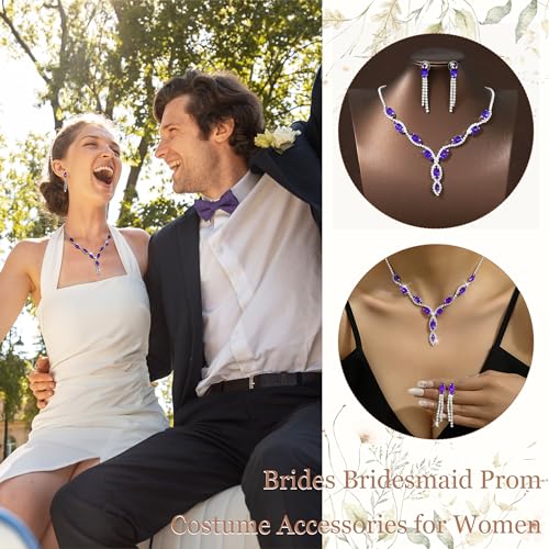 Bridal Wedding Jewelry Sets for Brides Bridesmaid Formal Rhinestone Necklace and Earrings Set Costume Jewelry for Women Prom Jewelry Set Accessories for Wedding Day4