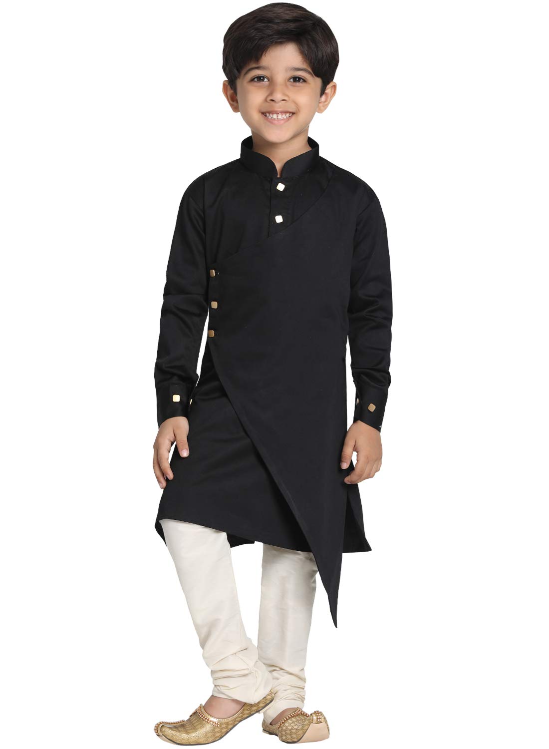 Jbn Creation Boys' Black And Cream Cotton Satin Blend Kurta And Pyjama Set_Vasbk062Blnpvcr_28