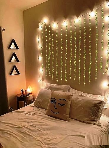 Image of LED Leaf String Light with Artificial Green Vine 2 Meter | Warm White Fairy Lights for Home Decoration, Diwali, Wedding, Bedroom, Balcony, Garden & Party Decor