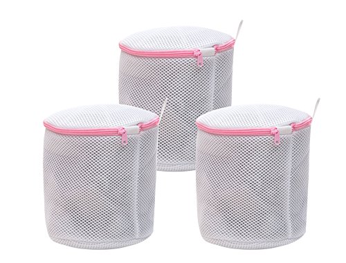 Set of 3 Extra Large Bra Wash Mesh Laundry Delicates Net Bag (A To D Cup) Reusable Travel Zip Up Machine Washable For Lingerie, Baby Socks, Underwear With Zipper(White) size: 3 Bra Wash Bag