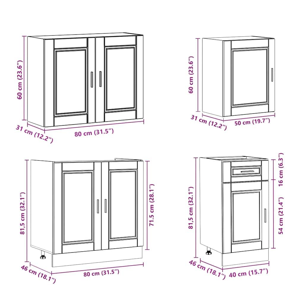 Küchenschrank-Set 7-teilig Porto, Einbauküche Sonoma-Eiche, Küchenzeile aus Holzwerkstoff, Küchenmöbel Set für Spüle, Ofen und Geschirrspüler, Modulare Miniküche