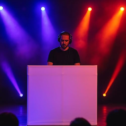 Miniatura 39 de AxcessAbles - Cabina de fachada portátil para DJ con bandas de iluminación en blanco y negro, fundas de transporte, mesa de DJ de pie - 40 x 20