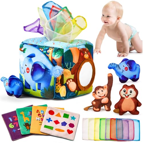 Image of JKHEPL Baby Toys 6-12 Months - Baby Tissue Box Toy for 6 9 12 18 Months Old Montessori Sensory Toys for 1 Year Old Boy Infant Scarf Toy with Crinkle Tissues & Fine Motor Easter Basket Stuffers