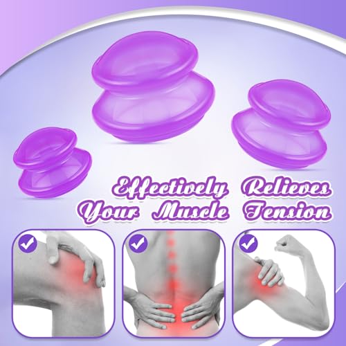 Image of TrelaCo 6 Pcs Silicone Cupping Kit for Massage Therapy,Clear Purple | Cupping Cups 3 Sizes, Suction Therapy for Body Massage Myofascial, Relieves Cellulite Muscle Pain Tension, Studio Household