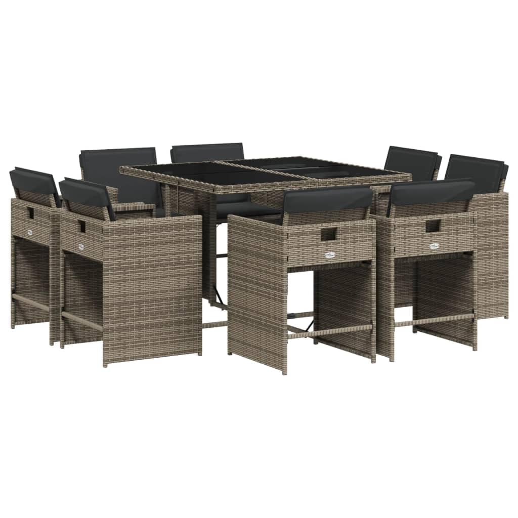 KCCKOM Garden Furniture Set 9 Piece Patio Dining Set with Cushions Gray Poly Rattan