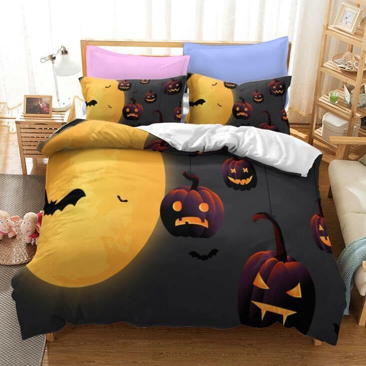 Housse de Couette 220x240 Halloween Noir pour Déco de Chambre Adulte