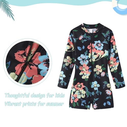 Image of Girls One Piece Swimsuits Rash Guard for Girl Long Sleeve Bathing Suits with Front Zipper Sun Protection Swimwear 3-16 Years