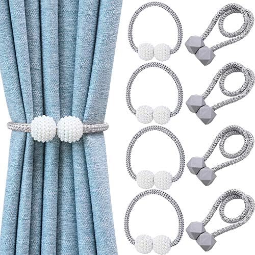 XGOGOP 8 PCS Magnetic Curtain Tiebacks, Drape Tie Backs Decorative Curtain Holdbacks Holder Curtain Tiebacks for Window Draperies, No Tools Required- Square and Pearl Shape (Grey)