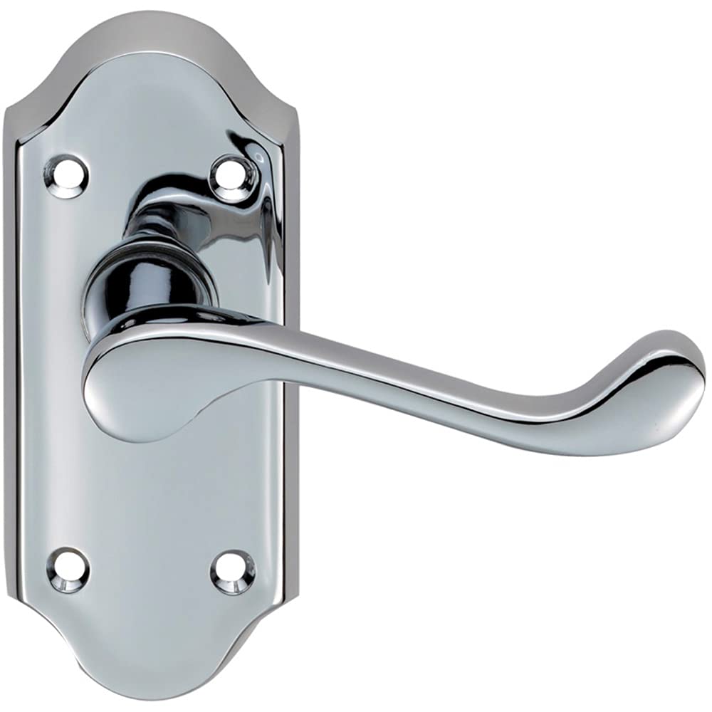 Loops Polished Chrome Pair Victorian Scroll Lever On Short Latch Backplate- 112 X 48Mm- | Traditional Lever On Backplate Door Handle - Internal Door Hardware - Lock, Euro, Oval And Latch Options Available