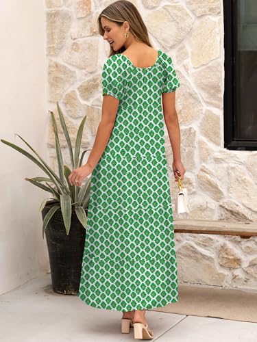 Image of ANRABESS Women's Boho Maxi Dresses 2025 Summer Casual Floral Puff Short Sleeve Tie Front Flowy Swing Tiered Long Beach Dress