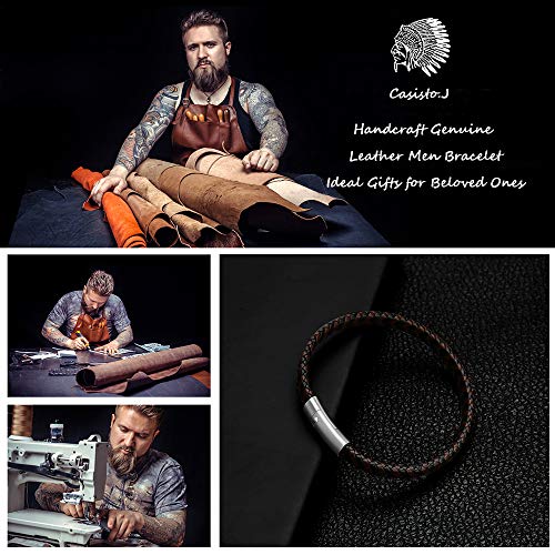 Mens Leather Bracelet – Classic Handmade Braided Black & Brown Cuff Bracelet with Engraved Magnetic Clasp Free Jewelry Gift Boxed - Image 3