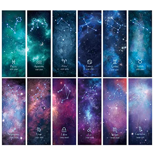 12 Pcs Personalised Space Starry Night Bookmarks, Bulk Book Marks For Women/Men, Unique Zodiac Constellaion Bookmark For Book Lovers, Cool Book Mark For Adults,Kids,Teachers,Students,Reading Present #TOP1