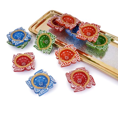TIED-RIBBONS-12-pcs-Handmade-Clay-Diya-for-Diwali-Wax-Filled-Traditional-Homemade-Diyas-Tealight-Indian-Oil-Lamp-Diwali-Decorations-for-Home-Terracotta-Diyas-Swastik-Diya-Diwali-Gifts