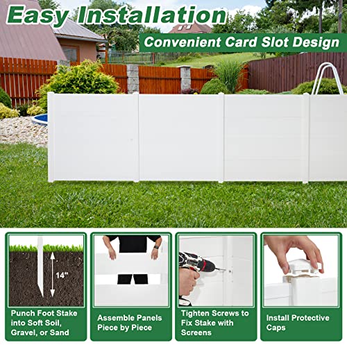 Avocahom Outdoor Privacy Screen 4 Panels, 48"W X 49"H Decorative Air Conditioner Fence Trash Can Enclosure, Pvc Vinyl Freestanding Fence W/6 Stakes For Garden Patio Lawn, White #TOP5