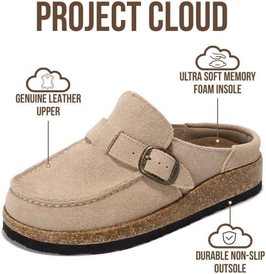 Project Cloud 100% Genuine Leather Moccasin-Style Clogs for Women - Memory Foam and Water Resistant Mules Slip-on - Non-Slip and Durable Clogs Casual Shoes for Women Footwear - Image 3