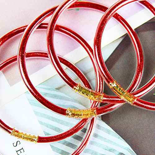 Hiixhc Glitter Jelly Bangle Bracelets Set For Women Girls,Stacking Silicone Bracelets Preppy Jewelry For Women Girls Birthday,Mother's Day,Valentine's Day,Christmas Gift #TOP4