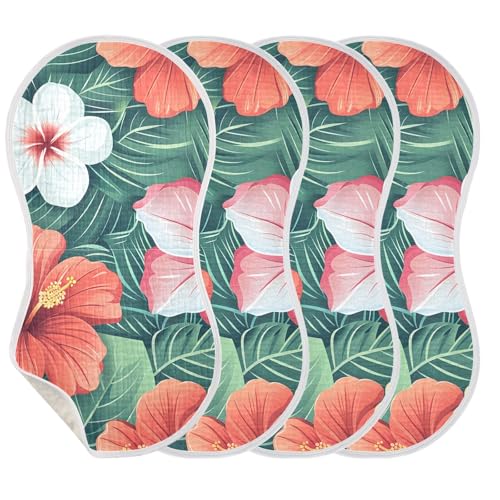 Tropical Flowers Muslin Burp Cloths 22x11 Inch - 4-Layer Organic Cotton & TPU Waterproof Lining, Absorbent Baby Bibs for Boys/Girls with Hanging Loop3