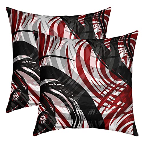 Circle Throw Pillow Covers 18"x18" Set of 2 Soft Geometric Strip Lines Pillow Cases Cushion Covers For Living Room Bedroom Black Red White Decorative Throw Pillowcases for Sofa Chair