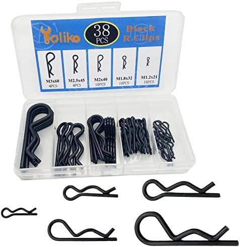 Yoliko 38 Pcs Hitch Pin Clip R Clips Retaining Pins Tractor Cotter Pin Hair Pin Assortment Iron Black Zinc-plated Spring Clip Retainer Pins keeper Pins Kit for Dolly Pins/Trailer Pin Clips Replacement