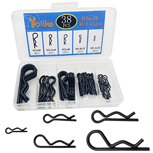 Yoliko 38 Pcs Hitch Pin Clip R Clips Retaining Pins Tractor Cotter Pin Hair Pin Assortment Iron Black Zinc-Plated Spring Clip Retainer Pins Keeper Pins Kit For Dolly Pins/Trailer Pin Clips Replacement #TOP7