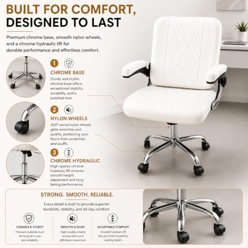 Image of Furnitures Flip Executive Office Chair with Flippable Pillow | Ergonomic Leatherette Computer Chair | Height Adjustable Revolving Chair with Chrome Base |, White