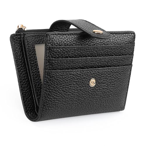 GOIACII Small Wallet for Women Slim RFID Blocking Credit Card Holder Bifold Leather Wallets with Zipper Coin Pocket Black