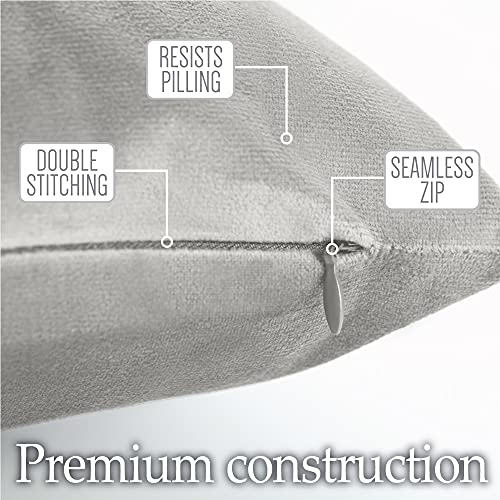 Lalaloom Velvet Throw Pillow Covers Set Of 2 And Bed Sheets 4 Piece Set, Throw Pillowcases Size 20X20 In Soft Gray, Bed Sheet Size Queen In Soft Gray, Breathable Microfiber, 2 Item Bundle #TOP3