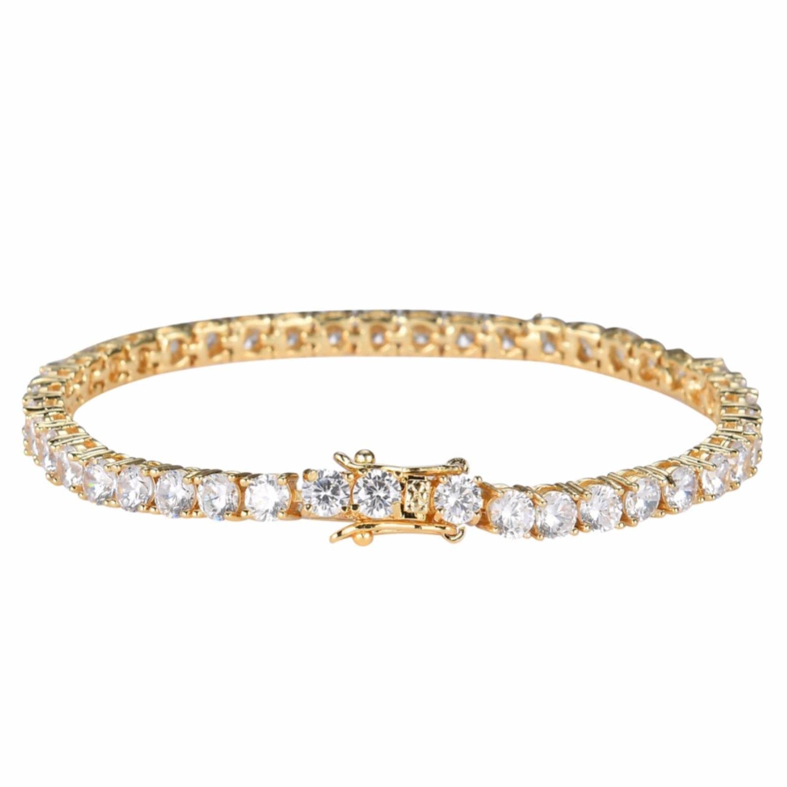 CMBSSTFC Messing-Tennis-Armband, CZ, Bling Bling, 1-reihiges Zirkonia-Armband für Damen und Herren, Iced Out-Schmuck
