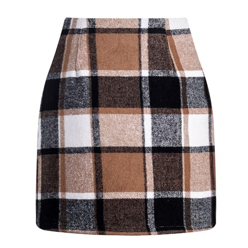 Plaid Skirts for Women Plus Size High Waisted Bodycon Pencil Skirt Casual Vintage Fall Winter Flannel Wool Skirt3