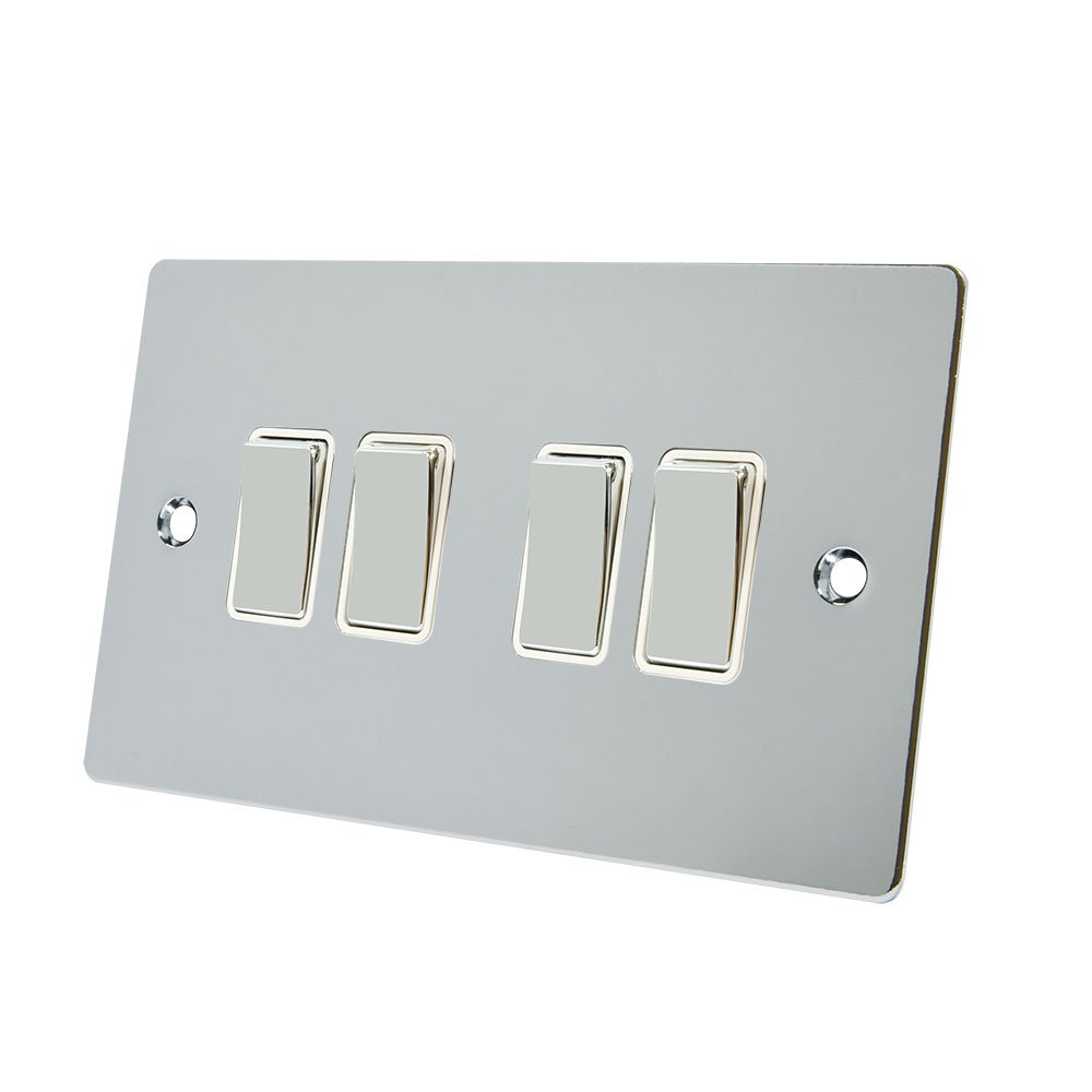 Alliance Electrical Polished Chrome Fpc4gswiwc 10 A 4 Gang 2 Way White Insert Flat Metal Rocker Light Switch